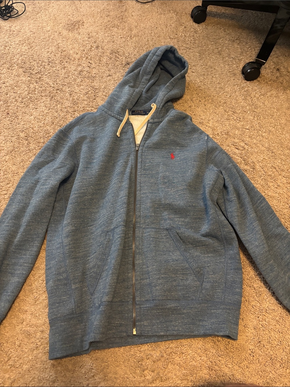Polo by Ralph Lauren Heather Blue Zip-Up Hooded Sweater with Red Logo